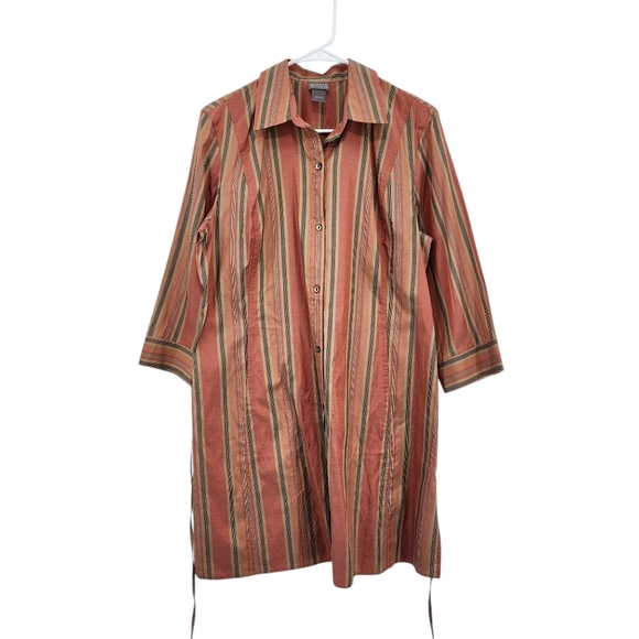 Sigrid Olsen Vintage Women's Silk Blend Stripes Button Front Mini Shirt Dress - Picture 1 of 10
